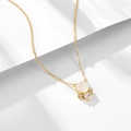 Elegant S925 silver necklace with a round moonstone pendant and sparkling zircon accents - 925 Silver / Yellow