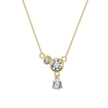 Gold plated S925 silver necklace with sparkling asymmetric zircon pendant on box chain - Round & Pear Three-Stone Box Chain Necklace (APN47-14K) / Gold