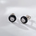 Orecchini a perno minimalisti in argento S925 con smalto nero e zircone rotondo - Argento 925 / Argento