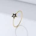 Minimalistischer S925 Silberring in Gold mit schwarzem Emaille Stern und Zirkon - US 5 / Schwarz