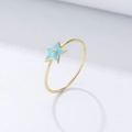 Minimalistischer goldener S925 Silberring mit blauem Emaille Stern und Diamant - US 5 / Türkis