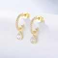 Orecchini a cerchio a C in argento 925 placcato oro con zircone a goccia pendente - Argento 925 / Oro