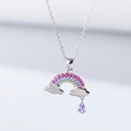 Macro shot of silver rainbow pendant with colorful stones and purple teardrop zircon - 925 Silver / Silver