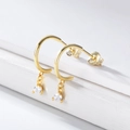 S925 sterling silver gold C-shaped earrings with round sparkling zircon pendants - 925 Silver / Gold