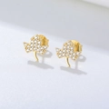Minimalistische S925 zilveren gouden blad oorbellen met witte zirkonia kristallen - 925 zilver / Geel