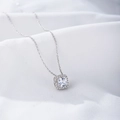Elegant S925 sterling silver necklace featuring a square zircon halo pendant on a fine chain - 925 Silver / White