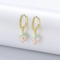 Boucles d'oreilles fraise en argent S925 avec émail rose et créoles perlées dorées - Argent 925 / Jaune