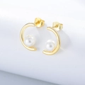 Pendientes en forma de C de plata 925 bañada en oro con perlas y sello S925 grabado - Plata 925 / Dorado