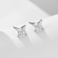 Minimalist silver four-leaf clover stud earrings with sparkling clear cubic zirconia - 925 Silver / White