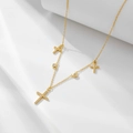 Gouden 925 sterling zilveren kruisketting met zirkoniasteen en ronde kristallen hangers - 925 zilver / Goud