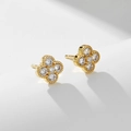 925 silver four-leaf clover stud earrings with warm gold plating and clear zircons - 925 Silver / Yellow