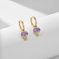 Orecchini a cerchio classici in argento 925 placcato oro con ametista ovale e zirconi - Argento 925 / Oro