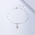 Tobillera minimalista de plata S925 con colgante de concha y circonitas brillantes - Plata 925 / Blanco