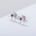 Orecchini a lobo a stella a sei punte in argento con pietra blu e zirconi bianchi lucidi - Bianco
