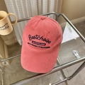 Coral pink washed cotton baseball cap featuring detailed retro 3D embroidery - 56-58cm Adjustable / Pink