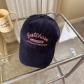Dark blue cotton baseball cap with pink 3D embroidery and reinforced visor stitching - 56-58cm Adjustable / Navy Blue