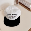 Flat brim baseball cap in white and black with embroidered mountain motif and text - 56-58cm Adjustable / White