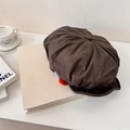 Brown vintage cotton linen octagonal hat featuring decorative colorful felt buttons - 56-60cm (Elastic) / Gray