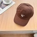 Casquette de baseball en coton marron café avec broderie chat blanc et lettrage - 56-58cm Ajustable / Café