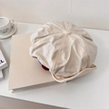Retro cream white cotton linen newsboy cap with button detail on textured fabric - 56-60cm (Elastic) / Off-white