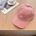 Casquette de baseball en coton rose pâle avec broderie de chat blanc et texte stylé - 56-58cm Ajustable / Rose