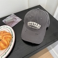 Vintage dark grey distressed baseball cap with white 3D embroidery and torn details - 56-59cm / Dark Gray