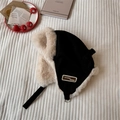 Black trapper hat with creamy faux fur lining and vintage side patch detail - 56-58cm / Black