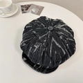 Retro black distressed denim newsboy cap with white frayed stripe texture for women - 56-58cm / Dark Grey