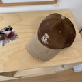 Retro corduroy baseball cap with bear embroidery in brown and khaki color block - Coffee