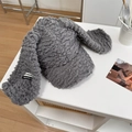 Gray sherpa baseball cap with long plush rabbit ears and a textured fleece finish - 56-58cm Adjustable / Gray