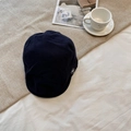 Dark blue vintage newsboy cap with white embroidery detail on cotton fabric - 56-58cm / Navy Blue