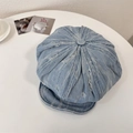 Retro light blue distressed denim newsboy cap with vintage ripped details for women - 56-58cm / Light Blue
