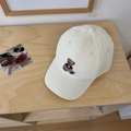 Vintage corduroy baseball cap in beige featuring a cute bear embroidery with B letter - Beige