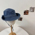Blue denim cowboy sun hat with adjustable chin strap for outdoor activities - 56-58cm / Blue