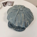 Distressed blue denim newsboy hat with vintage ripped texture and octagonal cap shape - 56-58cm / Vintage Blue
