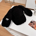 Cute black fuzzy lamb wool baseball cap with bunny ears and letter patch details - 56-58cm Adjustable / Black