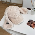 Cute beige lamb wool baseball cap featuring long floppy rabbit ears for women - 56-58cm Adjustable / Beige