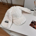 Casquette en laine d'agneau blanc crème avec longues oreilles de lapin mignonnes - 56-58cm Ajustable / Blanc