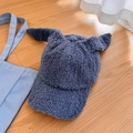 Cute navy blue plush baseball cap with fuzzy rabbit ears and warm lamb wool texture - Blue