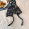 Dark grey knitted beanie with ear flaps and long ties, thick plush winter headwear - Dark Gray
