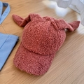 Plush lamb wool baseball cap with bunny ears in a dusty pink winter warm design - Dusky Pink