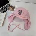 Cappello da aviatore trapuntato rosa con faccina e paraorecchie per il calore invernale - Adulto 56-58cm (Regolazione Elastica) / Rosa