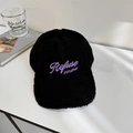 Cappellino da baseball invernale in pelliccia sintetica nera con ricamo viola - Bambini (48-53CM) / Nero