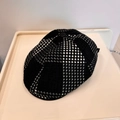 Gorra estilo británico con estampado de pata de gallo blanco y negro para mujer - 56-58cm Ajustable / Negro