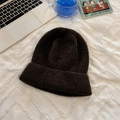 Slouchy dark brown knit beanie for women in soft brushed wool for winter warmth - 56-60cm / Coffee