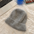 Slouchy mid-grey knit beanie with thick vertical stripes on a white textured background - 56-60cm / Gray