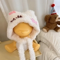 Cappello invernale bianco in peluche con orecchie da gatto, fiocchi rosa e ecopelliccia - 56-59cm / Bianco