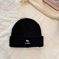 Classic black knitted beanie with white animal embroidery and Nanbabe logo detail - Black