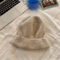 Chunky knit beige oversized beanie with wide cuff and minimalist ribbed wool style - 56-60cm / Beige
