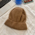 Brown oversized knitted beanie for women featuring thick texture and cozy fold-over design - 56-60cm / Camel